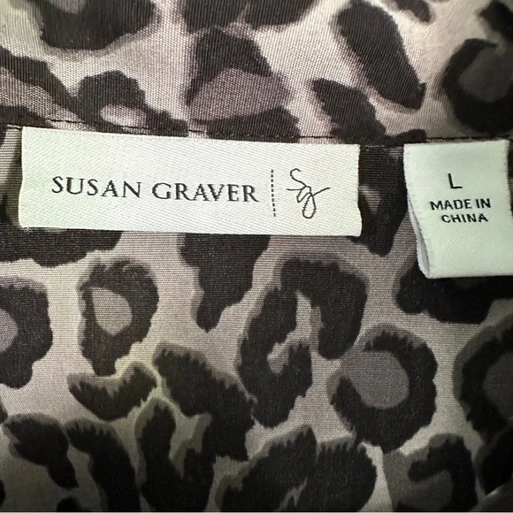 Susan Graver Animal Print Peachskin Big Shirt, Size L - Picture 4 of 10